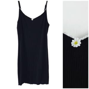 Forever 21 Mini Dress Ribbed Black Daisy Medium Juniors Summer Festival Casual